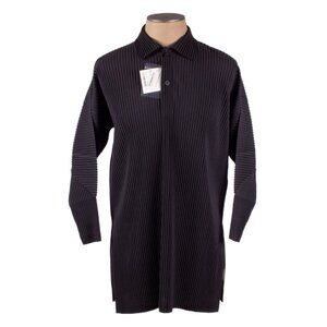 HOMME PLISSE ISSEY MIYAKE BLACK POLYESTER PLEATED LONG SHIRT